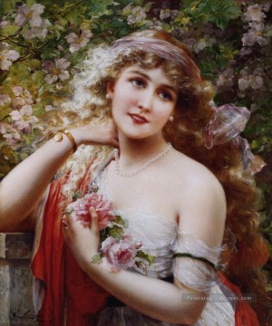  rose Art - Jeune femme avec une fille de Roses Émile Vernon